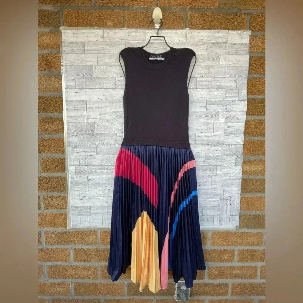 Dalia MacPhee  Sleeveless Sweater Pleated Skirt Midi Dress size small